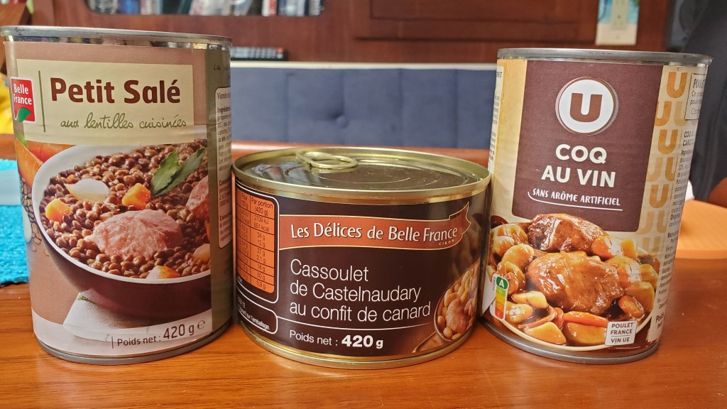 Assortment of French canned prepared food